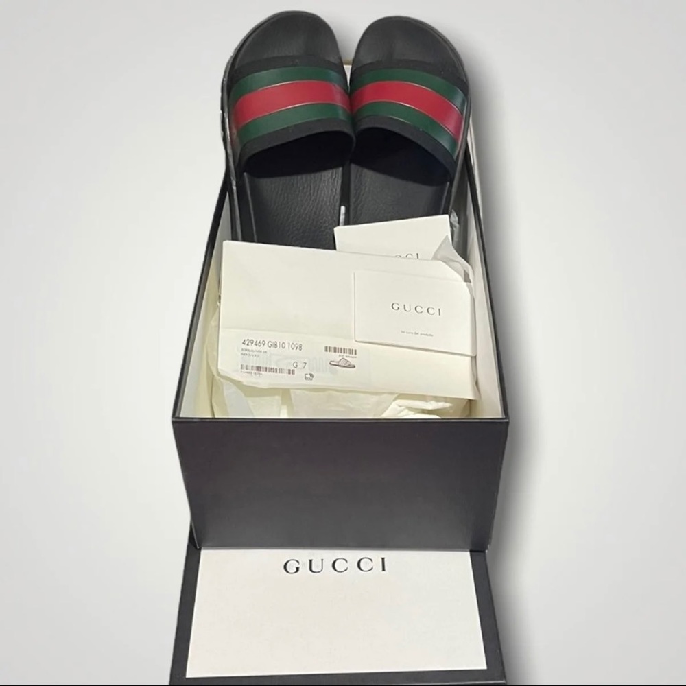 Gucci Web Slide Sandal Black (429469) Sz 7 men’s